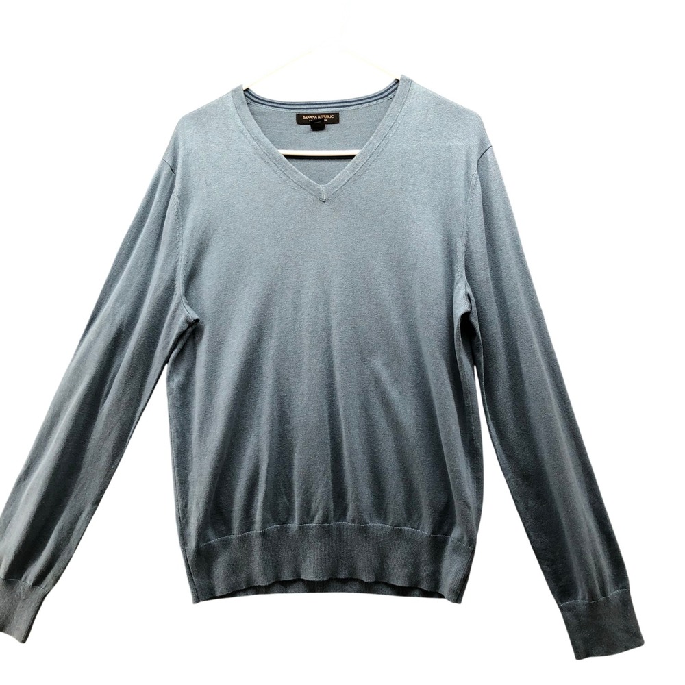 Banana Republic Luxury Blend V-Neck Sweater Mens S Blue Silk Blend Casual